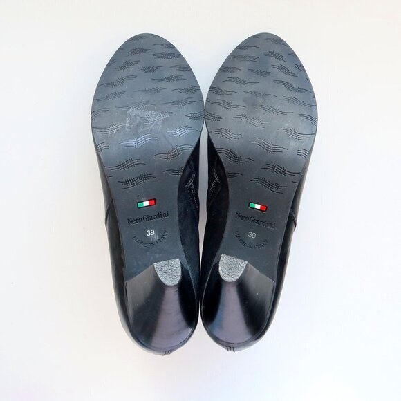 Nero Giardini Black Leather AlmondToe Tapered Sturdy Heel Ankle Boots Booties - Picture 6 of 16